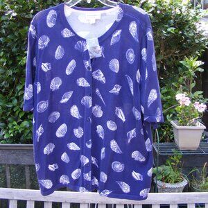 Ladies Size XL Blue Seashells Cardigan Jacket by Bridgehampton Isaac Mizrahi